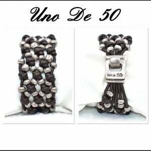 Uno de 50 Brown Knotted Leather Beaded Bracelet